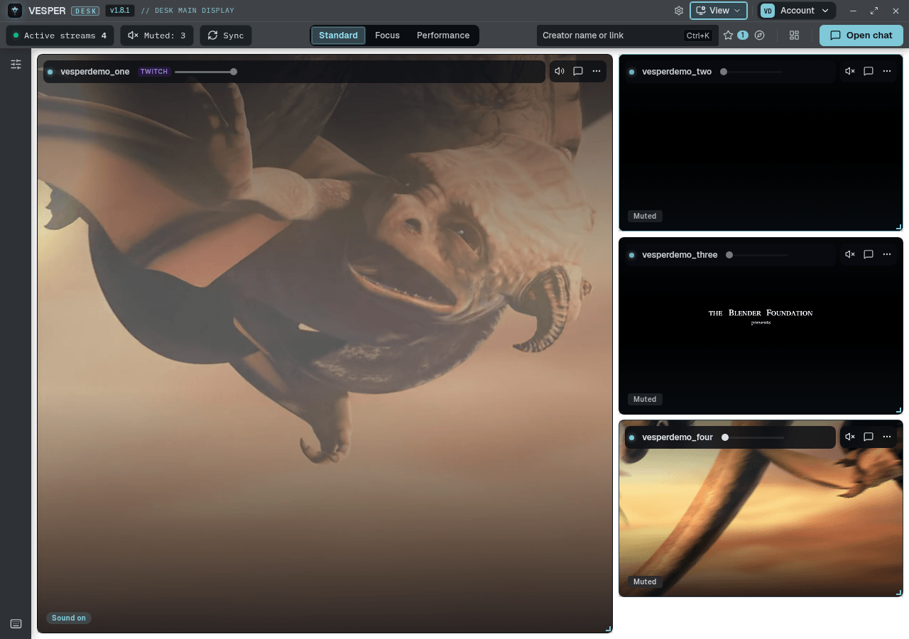 See-through mode: stream tiles floating over the Windows desktop.