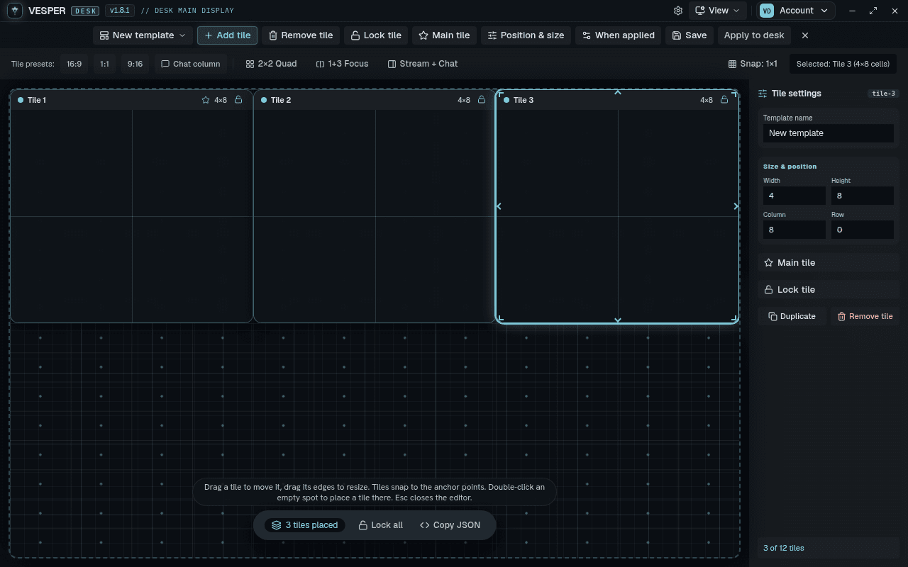 The Template Editor with tiles placed on the blueprint grid.